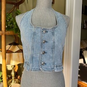 American Eagle Denim Halter Crop Vest Size XL